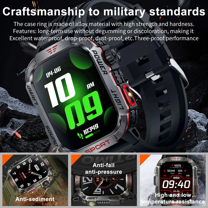 MISIRUN Smart Watch Men LED Flashlight Compass Altitude Air Pressure 100+ Sport Mode Fitness Tracker Outdoor Military Smartwatch