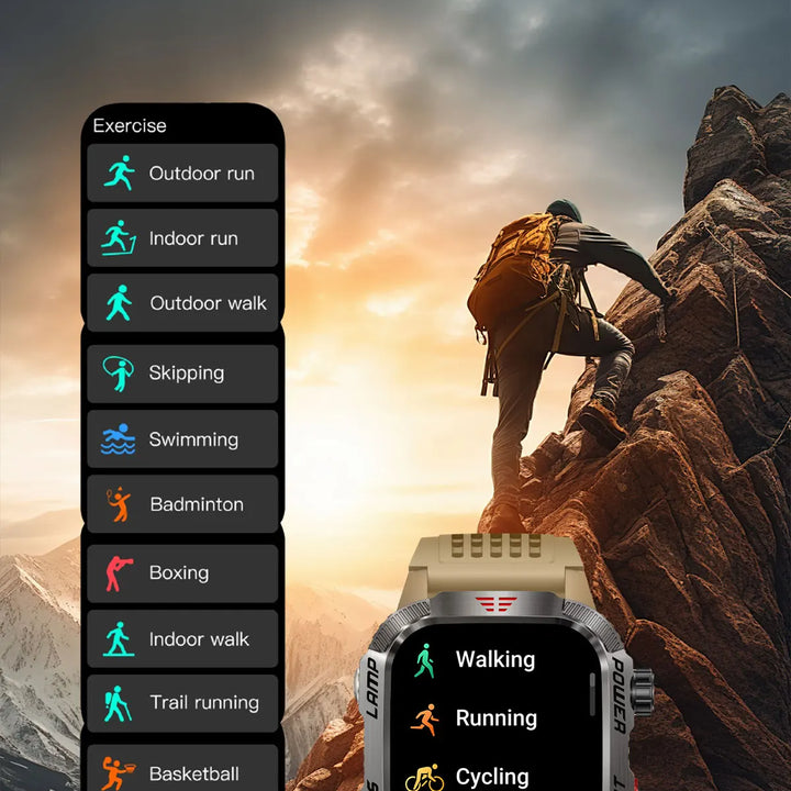 MISIRUN Smart Watch Men LED Flashlight Compass Altitude Air Pressure 100+ Sport Mode Fitness Tracker Outdoor Military Smartwatch