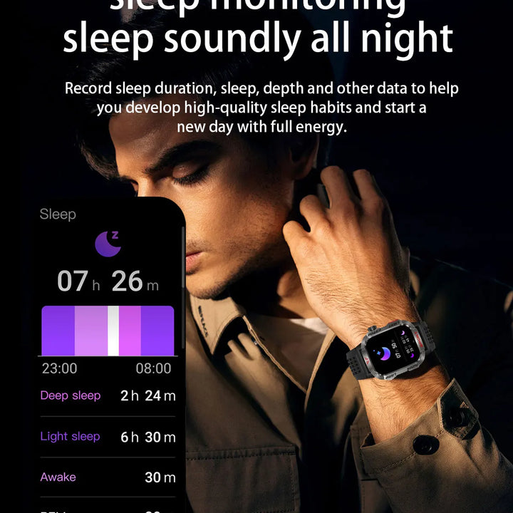 MISIRUN Smart Watch Men LED Flashlight Compass Altitude Air Pressure 100+ Sport Mode Fitness Tracker Outdoor Military Smartwatch