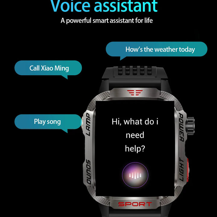 MISIRUN Smart Watch Men LED Flashlight Compass Altitude Air Pressure 100+ Sport Mode Fitness Tracker Outdoor Military Smartwatch